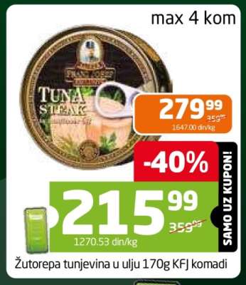 Žutorepa tunjevina u ulju 170g KFJ komadi