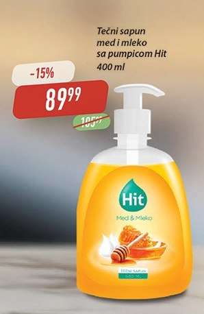 Tečni sapun med i mleko sa pumpicom Hit 400 ml