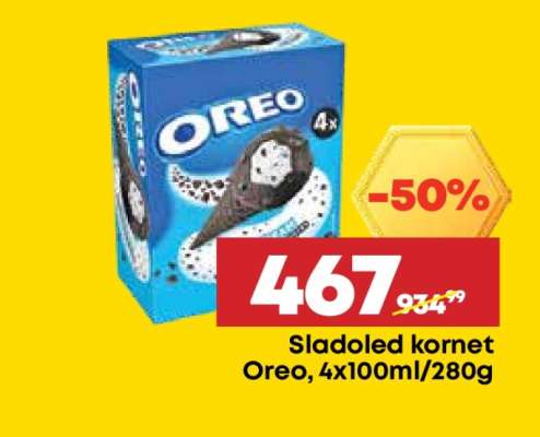 Sladoled kornet Oreo, 4x100ml/280g