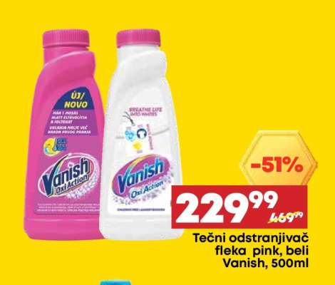Tečni odstranjivač fleka pink beli Vanish 500ml