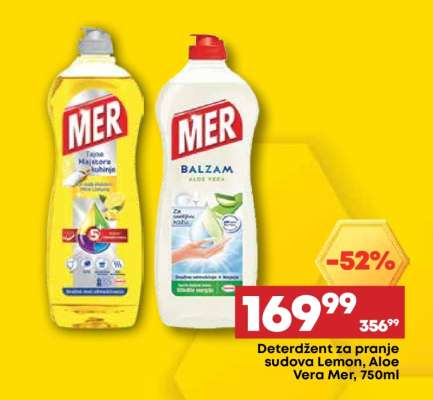 Deterdzent za pranje sudova lemon, aloe vera Mer, 750ml
