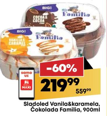 Sladoled Vanila&karamela, Čokolada Familia, 900ml