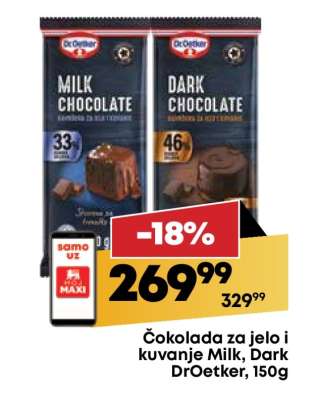 Čokolada za jelo i kuvanje Milk, Dark DrOetker