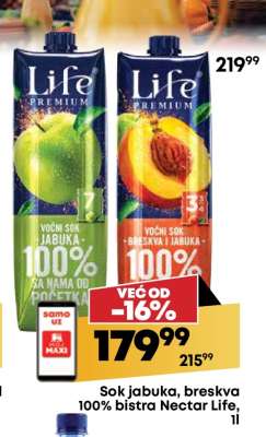 Sok jabuka, breskva 100% bistra Nectar Life