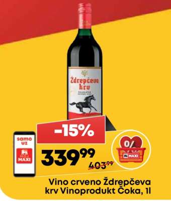 Vino crveno Ždrepčeva krv Vinoprodukt Čoka, 1l