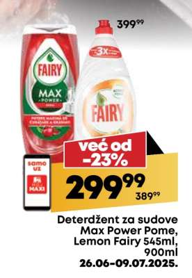 Deterdžent za sudove Max Power Pome, Lemon Fairy 545ml, 900ml