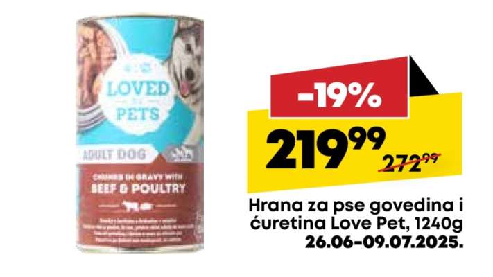 Hrana za pse govedina i ćuretina Love Pet, 1240g