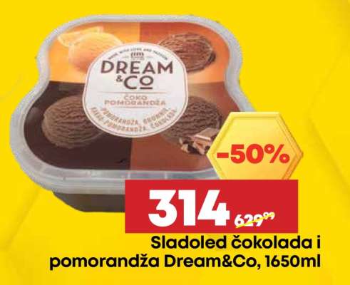 Sladoled čokolada i pomorandža Dream&Co, 1650ml