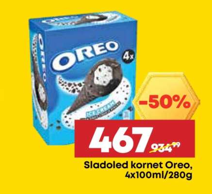 Sladoled kornet Oreo, 4x100ml/280g