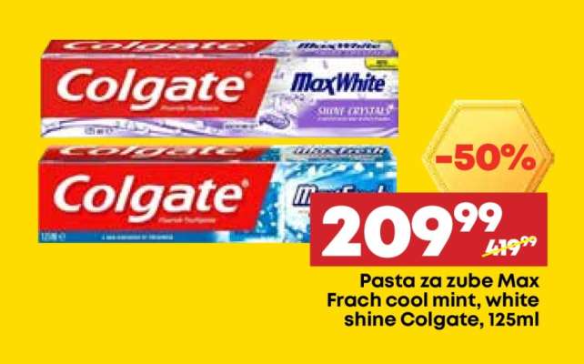 Pasta za zube Max Frach cool mint, white shine Colgate, 125ml