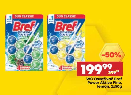 WC Osveživač Bref Power Aktive Pine, lemon, 2x50g