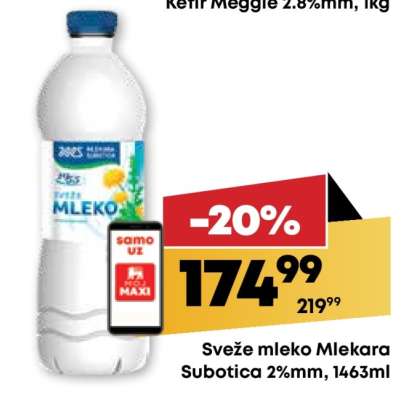 Sveže mleko Mlekara Subotica 2%mm, 1463ml