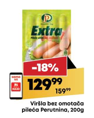 Viršla bez omotača pileća Perutnina, 200g