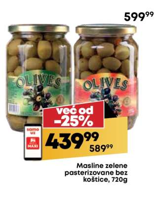 Masline zelene pasterizovane bez koštice , 720g