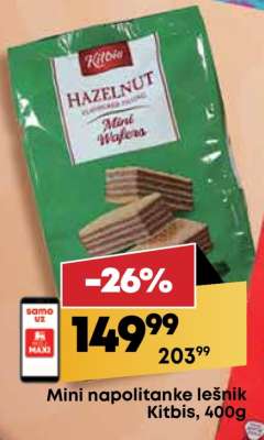 Mini napolitanke lešnik Kitbis, 400g