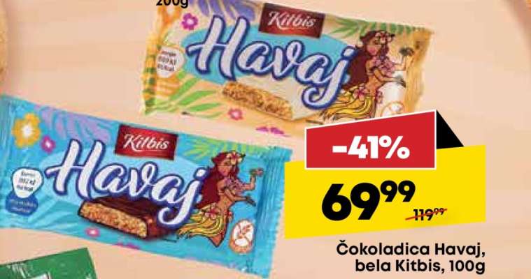 Čokoladica Havaj, bela Kitbis, 100g