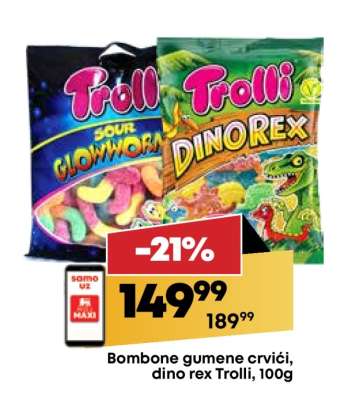 Bombone gumene crvići, dino rex Trolli, 100g