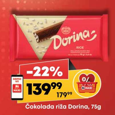 Čokolada riža Dorina 75g
