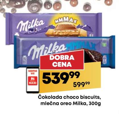 Čokolada choco biscuits, mlečna Oreo Milka, 300g