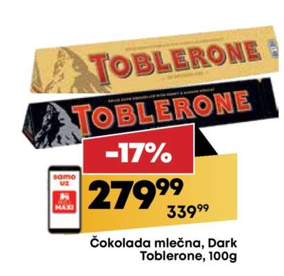 Čokolada mlečna, Dark Toblerone, 100g