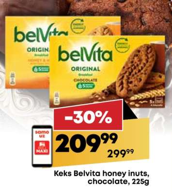 Keks Belvita honey inuts, chocolate, 225g