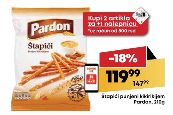 Štapići punjeni kikirikijem Pardon , 210g