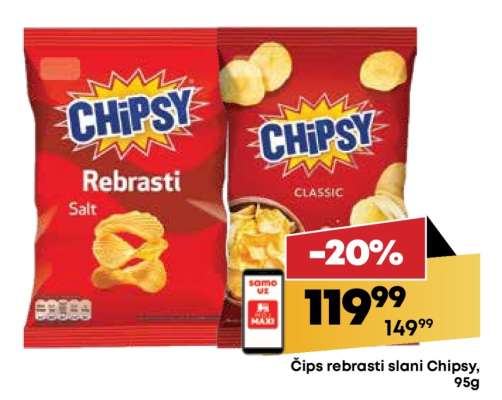 Čips rebrasti slani Chipsy 95g