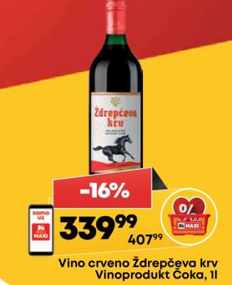 Vino crveno Ždrepčeva krv Vinoprodukt Čoka, 1l
