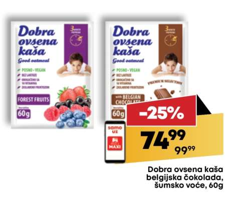 Dobra ovsena kaša belgijska čokolada, šumsko voće 60g