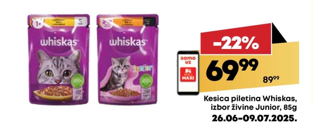 Kesica piletina Whiskas, izbor Živine Junior, 85g