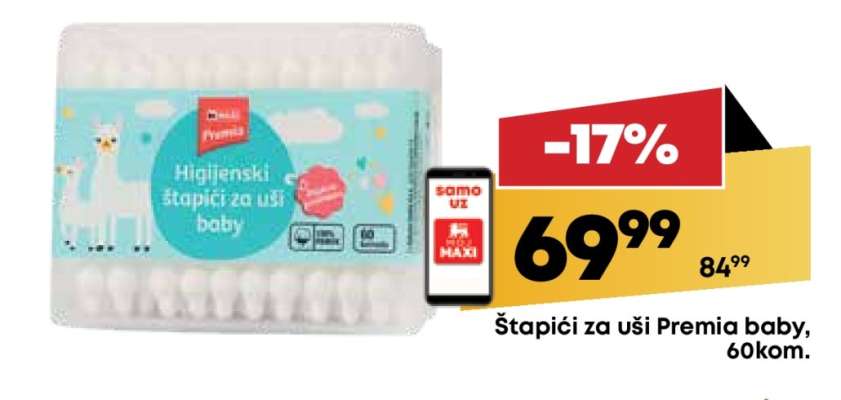 Štapići za uši Premia baby, 60kom