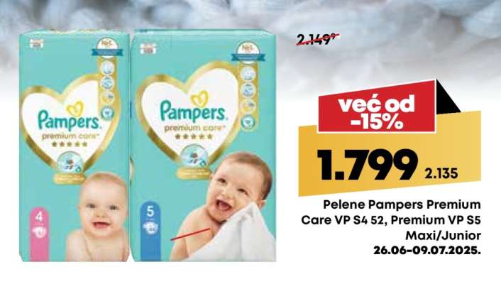 Pelene Pampers Premium Care VP S4 52, Premium VP S5 Maxi/Junior