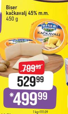 Biser kačkavalj 45% m.m.