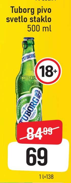 Tuborg pivo svetlo staklo 500 ml