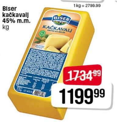 Biser kačkavalj 45% m.m.