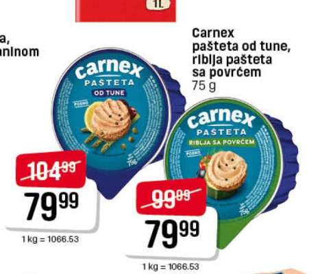 Carnex pašteta od tune, riblja pašteta sa povrćem 75 g