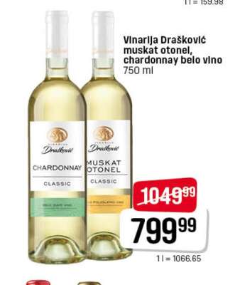 Vinarija Drašković muskat otonel, chardonnay belo vino