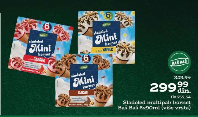 Sladoled multipak kornet Baš Baš 6x90ml
