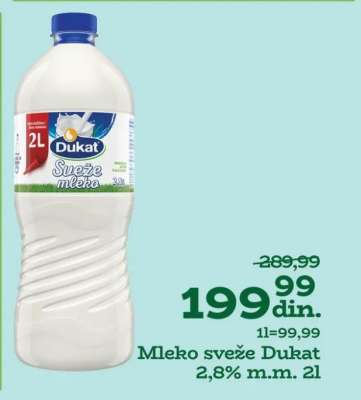Mleko sveže Dukat 2,8% m.m. 2l