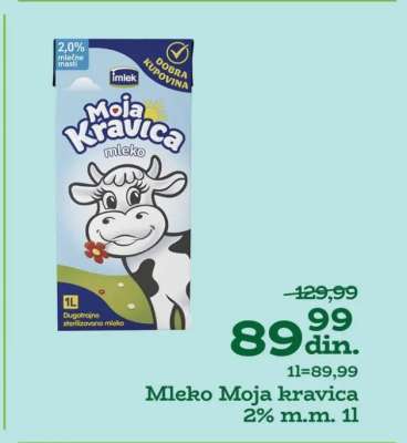 Mleko Moja kravica 2% m.m. 1l