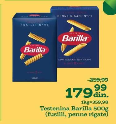 Testenina Barilla 500g (fusilli, penne rigate)