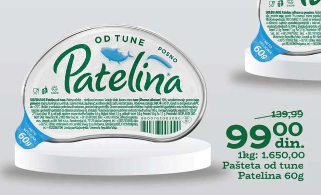Pašteta od tune Patelina , 60g