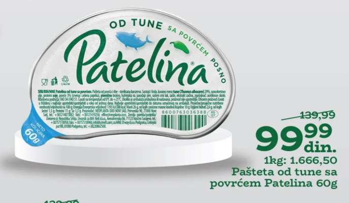 Pašteta od tune sa povrćem Patelina 60g