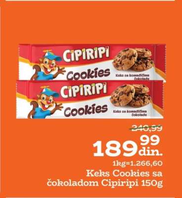 Keks Cookies sa čokoladom Cipiripi 150g