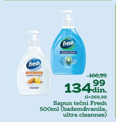 Sapun tečni Fresh 500ml (badem&vanila, ultra cleannes)