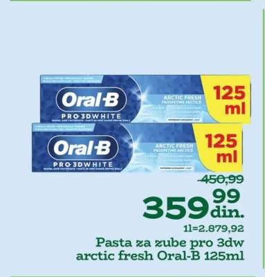 Pasta za zube pro 3dw arctic fresh Oral-B 125ml