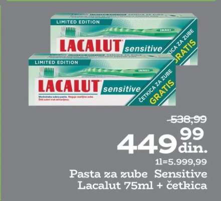 Pasta za zube Sensitive Lacalut 75ml + četkica
