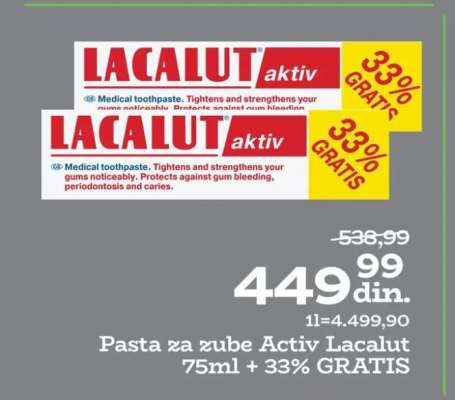 Pasta za zube Activ Lacalut 75ml + 33% GRATIS