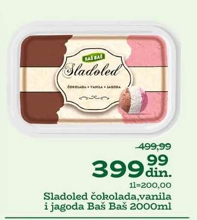 Sladoled čokolada, vanila i jagoda Baš Baš 2000ml