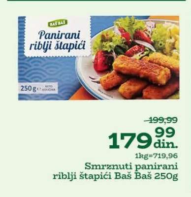 Smrznuti panirani riblji štapići Baš Baš 250g